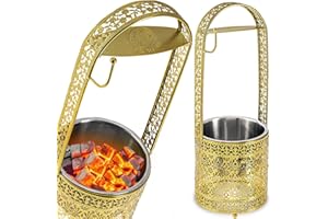 DILAW® Shisha Kohlekorb Oriental Hoch Edelstahl Kohlebehälter für Shisha Kohle & Grill Kohle Char-Basket Holzkohlekörbe mit Sicherheitsgriff Hookah Zubehör, Farbe:Gold
