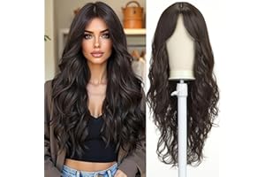 Esmee Parrucche Lunghe Ondulate Marrone Scuro per le Donne Natuaral Capelli Sintetici Resistenti al Calore Parrucca Brunette per Uso Quotidiano Cosplay Party