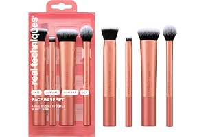 REAL TECHNIQUES Face Base Makeup Brush Kit, For Concealer, Foundation, & Contour, Works With Liquid, Cream & Powder Products, For Blending & Buffing, Makeup Brush Set for Sculpting, 4 Piece Set