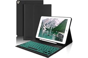 JADEMALL Clavier iPad 9eme Generation, Coque Clavier pour IPad 10.2 9ème/8ème/7ème 2021/2020/2019/ iPad Air 3/ iPad Pro 10.5, Étui Clavier Bluetooth Rétroéclairé Amovible avec Fente pour Stylo