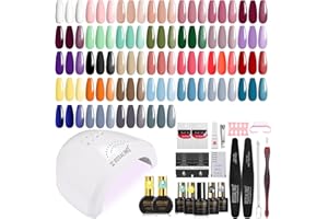 ROSALIND Uñas Semipermanentes Kit Completo Lámpara 48W, 32+4 Piezas Kit Uñas Semipermanentes Blanco Verde Morado Azul Marrón Gris Pintauñas Gel Manicura Regalo