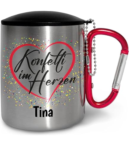 True Statements Edelstahlbecher mit Deckel und Karabiner personalisiert mit eigenem Logo - Festival oder Fasnetsbecher - 300 ml - Geschenk zum Outdoor & Camping