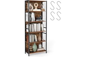 ‎VASAGLE VASAGLE Regał biblioteczny, 6-poziomowy, szafka do przechowywania, 30 x 60 x 175,6 cm, z 4 haczykami w kształcie litery S, do biura lub salonu, rustykalny brąz i atramentowa czerń LLS171K01