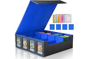 Jaffzora Boîte de cartes pour MTG Commander, plus de 3000 MTG avec 24 intercalaires colorés et 4 supports de cartes, rangement de collection de cartes avec fenêtres d'affichage, convient pour cartes