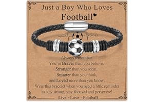 Twutqel Football Leather Bracelet for Boys, Black Braided Rope Wrists Bracelet with Stainless Steel Football Charm, Football Jewellery Gifts for Son Grandson Friends Team