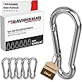 RAVN HAMAN Set of 6 Carabiner hooks 6 x 60 mm - Carabiner clips with snap lock with a load capacity of up to 120 kg - Snap hooks for key ring, hammock, punching bag, etc. - Galvanised steel