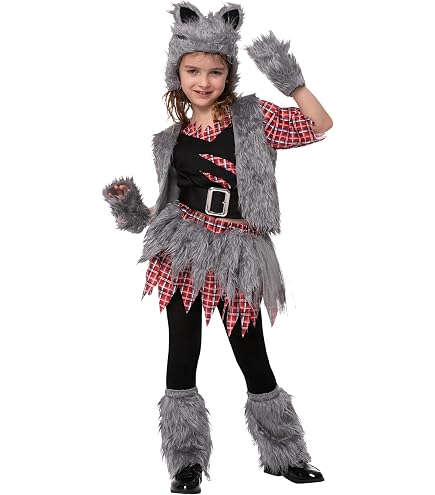 Wolf Kostüm Für Teens – Grau/Schwarz/Rot, Größe S, Inkl. Kapuze, Weste & Handschuhe