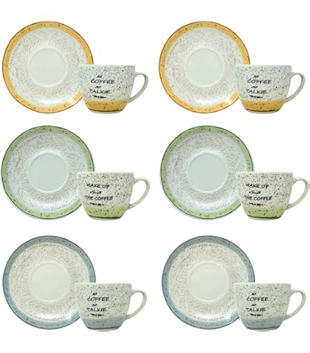 Set 6 Tazzine Caffè Con Piattino Rose & Tulipani - Stile Cottage Giallo - Foto 3