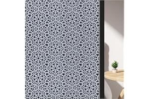 ConCus-T Blackout Patterned Window Privacy Film Frosted Window Film Lace Decorative Glass Film Static Cling No Glue Self Adhesive Window Vinyl Stickers for Home Office Bathroom, Black 44.5 X 200 cm