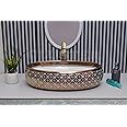 CLUSTER Designer Glossy Ceramic Table Top Wash Basin For Bathroom | Countertop Bathroom Sink For Livingroom, Resturant Decor, Oval Shape (23.6 x 15.7 x 6 inch) (CLTT-539)