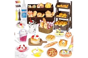 CRELLOCI Mini Bake Shop DIY Craft Kit – Resin Clay Café Play Set with Counter & Display Rack, Paints, Cream Glue & Moulds – Realistic Pretend Bread, Cakes & Drinks – Creative Mini Food Craft Toy for Kids 6+