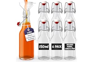 volila Glass Bottles with Stoppers 150ml 6 Pack, Clear Swing Top Bottles for Homebrewing, Beverages, Kombucha, Wine, Vinegar and Oil