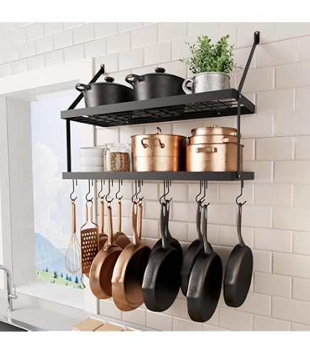 Porte Casseroles Mural de Suspension 40CM avec 8 Crochets, Adhésif Fort Porte Casseroles Mural de Suspension 40CM avec 8 Crochets, Adhésif Fort