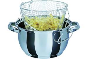 GSW 488204 Friteuse avec passoire à Frire et Couvercle en Verre moulé 3 L, Acier Inoxydable, Argent, 22 cm, 3 unités