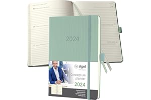 ‎SIGEL SIGEL C2472 Terminplaner Wochenkalender 2024, ca. A5, grün, Hardcover, 192 Seiten, Gummiband, Stiftschlaufe, Archivtasche, PEFC-zertifiziert, Conceptum