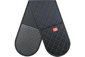 Black Oven Gloves Heat Resistant by Kiyotsu: Premium, Double Quilted Protection for Your Kitchen