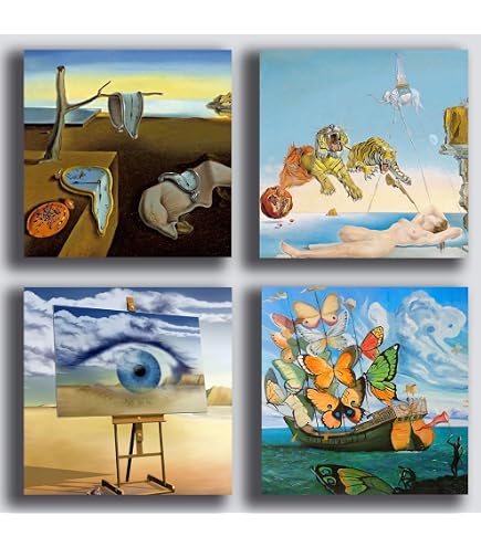 Poster Su Tela Yooyu - Salvador Dalì Surrealismo 'Scacchi Sul Mare', 60x80 Cm, Senza Cornice, Decorazione Parete