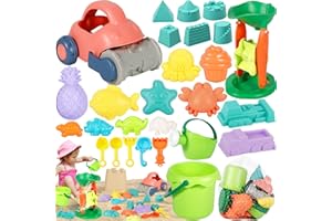 POWLYB Giochi Spiaggia 27 Pezzi, Giocattoli da Spiaggia con Secchio, Pala, Rastrello, Stampi, Borsa a Rete Materiale Plastico Morbido, Set Giochi Estivi per Bambini 1 2 3 4 Anno
