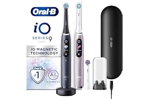 Oral-B iO 9 Eltandborste Duopack, Svart och Rosenkvartsfärgad, 3 tandborsthuvuden, 1 laddningsbart resefodral, Designed by Braun