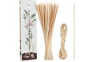 Set fascette per piante: 20m di corda di juta e 50 bastoncini in bambù come supporto naturale per rampicanti – giardinaggio e orto – supporto piante per serra da giardino o vaso per piante OwnGrown
