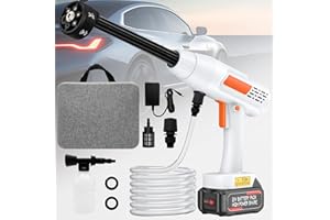 HOUSIWILL Akku Hochdruckreiniger, 2025 Neuestes 21V Tragbarer Hochdruckreiniger, max. Druck 80 bar, 4000mAh Batterien, 300 L/h, 6-in-1 Düse, 5m Schlauch, Schaumsprüher, für Autos, Gärten, Rasenflächen