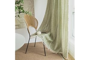 Sutuo Home Boho Curtain for Bedroom Living Room 96 Inches Long, Light Filtering French Country Farmhouse Vintage Chic Tassels Hollow Window Treatment Bohemian Drape, 1 Panel 52" W x 96" L, Green