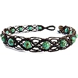 Handgeflochtenes Makramee Fußkettchen - Mit Grünen Achat Perlen, Thailand Boho Style