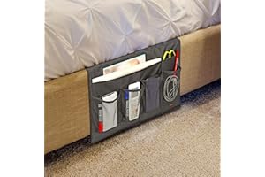 Vinsani Bedside Caddy Organiser Bed Pocket Under Couch Table Mattress Sofa Storage for Storing Books Magazines Tablet Remote Control Phone Cables Eyeglasses Holder – Black