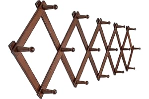 SKOLOO Appendiabiti da parete a fisarmonica, moderno, espandibile, montaggio a parete, in legno massiccio, 16 mollette, noce