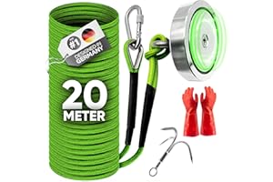 Jungle Monkey - Magnetfischen Set 400kg [Zugkraft DEKRA geprüft] Starker Neodym Magnet Angel mit Wurfanker, wasserdichten Handschuhen & Seil für Magnet Fischen - Magnetangeln Angeln mit Magnet Fishing