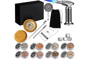 PIPITA Cocktail-Räucher-Kit mit Fackel, Whiskey-Räucher-Kit mit 8 Geschmacksrichtungen, Räucherholzspäne, altmodisches Getränke-Räucher-Kit mit Taschenlampe, Eiswürfelschale, Whiskyzubehör, Infuse, Cocktail,