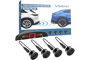 ‎VSG VSG24 Premium Einparkhilfe hinten mit Display zum nachrüsten am Auto, PDC Parksensoren hinten mit Stecksystem für einfachste Montage - 4 Rückfahrwarner Sensoren Parkhilfe Nachrüstsatz Schwarz