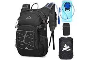 RAINSMORE Sac à Dos D'hydratation avec Vessie d'eau de 2L Sac à Dos Randonnée Moto Sport 18L Homme Femme Léger Isolé avec Housse de Pluie pour Course à Pied Cyclisme l'escalade Trail Running