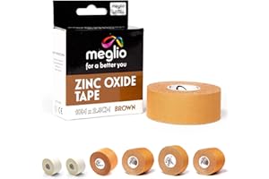 Meglio Zinc Oxide Tape - Strong Athletic Sports Strapping Tape for Support & Injury Recovery, Blister Prevention Tape, Ankle, Foot, Running, Rugby & Climbing, Non-Slip Grip Tape | (Brown) 10m x 2.5cm