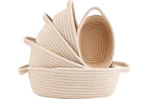 Povxlum 5Pcs Cotton Rope Woven Storage Baskets, Living Room Shelf Baskets with Handles, Storage Organiser for Towel, Toy, Blanket, Snack, Baby Nursery Diapers, Bathroom Accessories