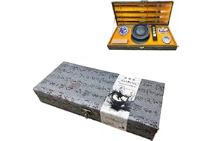 HorBous Calligrafia Cinese in Cofanetto 10 pezzi (4 pennelli da Calligrafia cinese sigillo tamponi inchiostro pietra per inchiostro+bastoncino d'inchiostro+portapennelli+ piccola