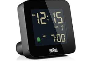 Braun Orologio Sveglia Digitale Radio controllato Fuso Orario Europa Centrale (DCF) con Funzione Snooze, Display LCD, Funzione Quick Set, Suono Sveglia Beep con crescendo, Nero, BC09B-DCF.