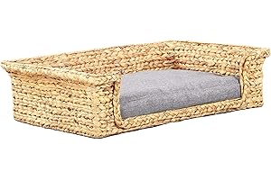 BEAU RIVAGE Panier rectangulaire Gaia pour Chien et Chat en Jacinthe d'eau Coussin Gris, XS
