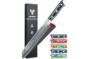 SANMUZUO Damas Couteaux à pain avec Lame 20 cm Professionnel Couteau Cuisine Dentelée en Japonais VG-10 67 Couche Damas Acier avec Poignée en Résine(Noir étoilé) - Xuan Série