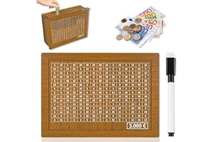 HELOVGE Spardose mit zähler,Sparbox mit Zahlen ankreuzen,Sparen Organizer Geld,Geld sparen Challenge,Spardose aus Holz für Hilft Erwachsene und Kindern Gewohnheit Zum Sparen