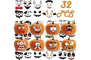 ZHIHEHUI 8 PCS Halloween Pumpkin Stickers in 32 Style(32 Different Expression in Total), Each Style Pumpkin face Stands for a Mood,Perfect for Halloween Party Decoration and Classroom Activity.