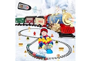 Ulikey Tren Electrico de Juguete Grande con Vias, Clasico de Vapor Navideño con Humo, Luz y Sonidos, Tren Arbol de Navidad con Control Remoto, Regalo para Niños y Adultos