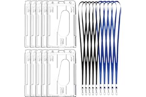 RUIJIE Porte-Badge 10 Pièces Porte-Cartes d'identité en Plastique Rigide Porte Badge Double Carte Porte Carte Vertical Horizontal avec 10 Cordon & 2 Fente Transparente pour Carte de Visite Carte Bus