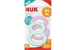NUK 10256455 zestaw pierścieni do gryzania, różne powierzchnie, od 0 miesięcy, 2 sztuki, wielokolorowy
