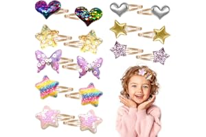 KUAOWT Mollette per Capelli Bambina, 16Pz Fermagli per Capelli per Ragazze Donna Bambini Stella Cuore Farfalla Accessori per Capelli, Scatto in Metallo Forcine per Capelli Glitterati Mollette Capelli Regalo