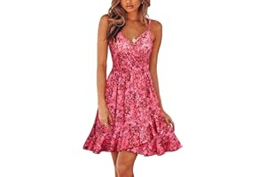 ULTRANICE Damen Sommerkleider Blumenmuster Kleid V-Ausschnitt Strandkleid Verstellbaren Spaghettiträger Rüschen Kleider