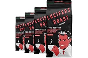 KIQO COFFEE & TEA LUCIFERS ROAST 4x1kg Kawa marki KIQO z Włoch - mocna kawa - o niskiej kwasowości - z 571mg kofeiny - 100% Robusta (Kawa Ziarnista, 4x1kg)