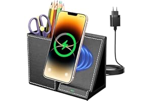 GORESE Organiseur de bureau 2 en 1 avec chargeur sans fil rapide, fournitures de bureau, station de charge inductive 10 W pour iPhone 14 13 12 Pro Max Samsung Galaxy S23/S22/S21/S20/S9