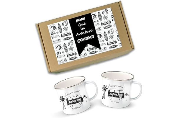 Taza de camping camper van personalizada, 2 tazas de metal para viaje de vacaciones en pareja (packvan1)