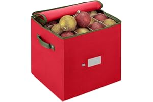 SNOWALVA Christmas Decoration Storage Box 4 Layers 64-Compartment Christmas Bauble Storage Box with Removable Lid for Christmas Bauble Storage Xmas Ornament Storage Container with Dividers Red